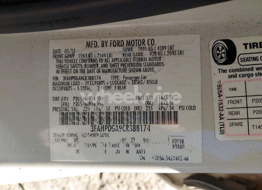 Photo 9 of 2012 Ford Fusion S (VIN 3FAHP0GA9CR388174)