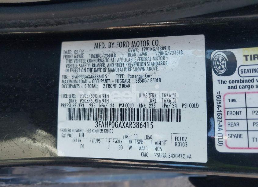 Photo 9 of 2010 Ford Fusion S (VIN 3FAHP0GAXAR386415)