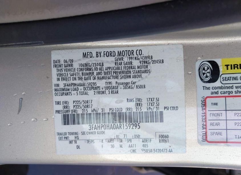 Photo 9 of 2010 Ford Fusion SE (VIN 3FAHP0HA0AR159295)