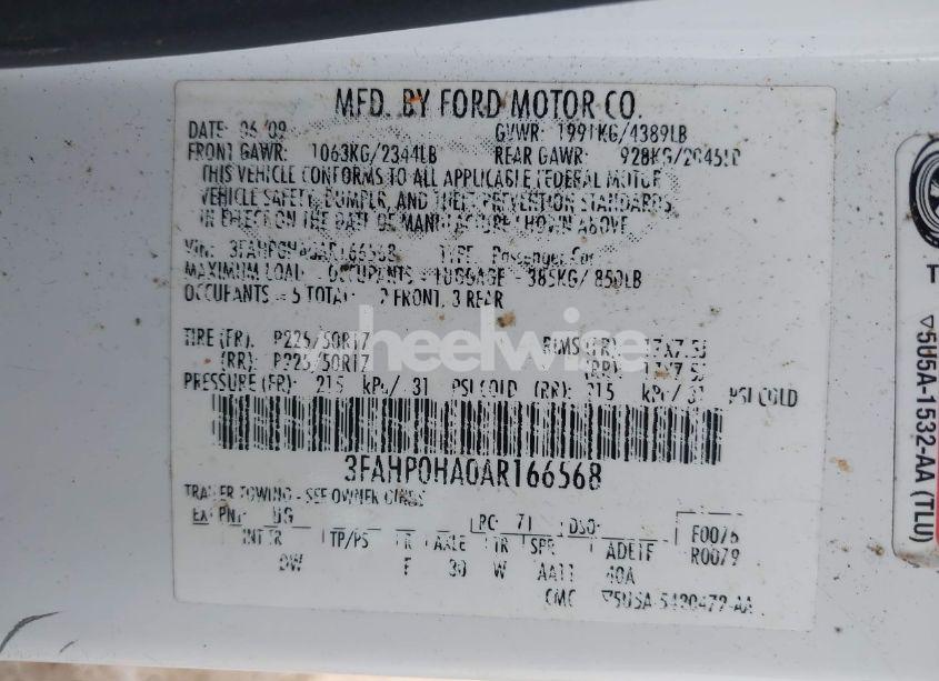 Photo 9 of 2010 Ford Fusion SE (VIN 3FAHP0HA0AR166568)