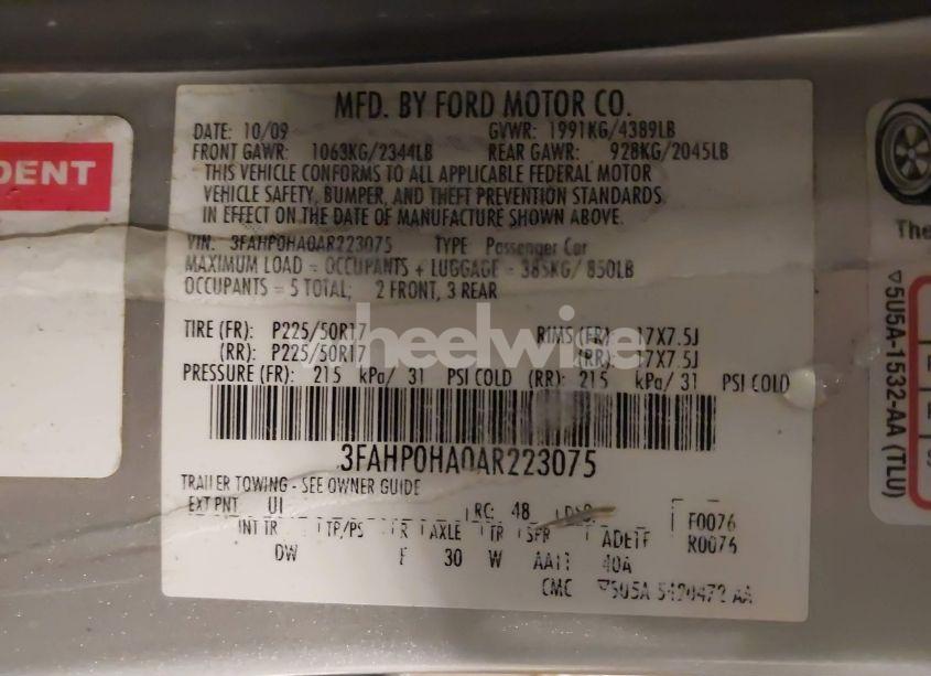 Photo 9 of 2010 Ford Fusion SE (VIN 3FAHP0HA0AR223075)