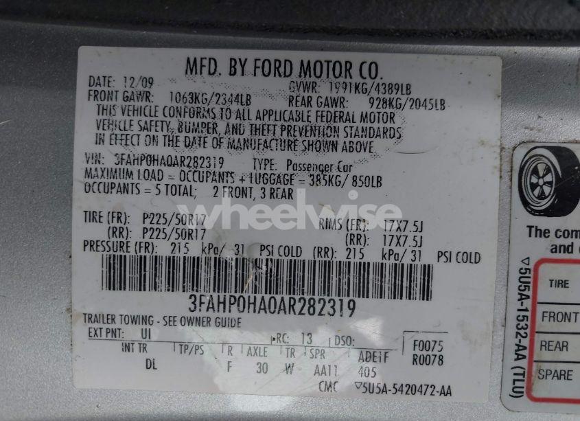 Photo 9 of 2010 Ford Fusion SE (VIN 3FAHP0HA0AR282319)