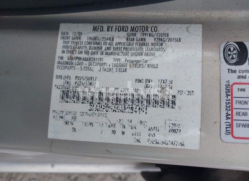 Photo 9 of 2010 Ford Fusion SE (VIN 3FAHP0HA0AR284491)