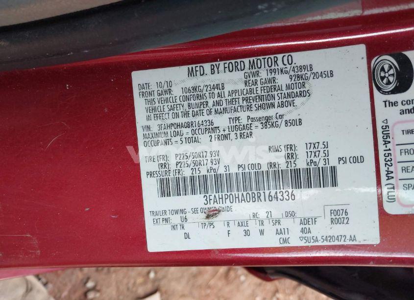 Photo 9 of 2011 Ford Fusion SE (VIN 3FAHP0HA0BR164336)