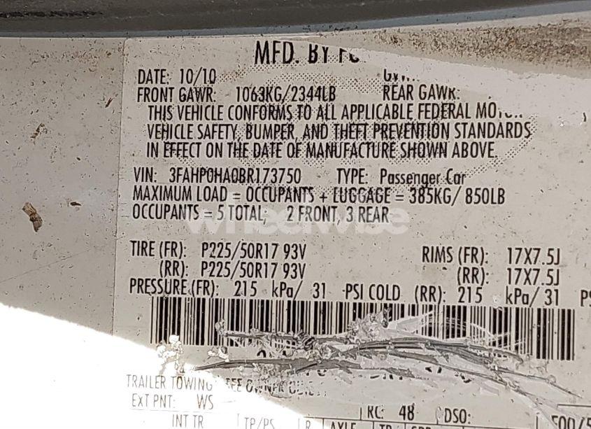 Photo 9 of 2011 Ford Fusion SE (VIN 3FAHP0HA0BR173750)