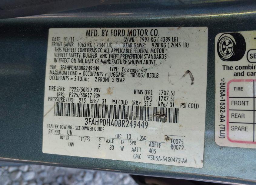 Photo 9 of 2011 Ford Fusion SE (VIN 3FAHP0HA0BR249449)