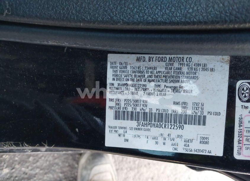Photo 9 of 2012 Ford Fusion SE (VIN 3FAHP0HA0CR122590)