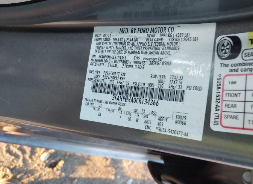 Photo 9 of 2012 Ford Fusion SE (VIN 3FAHP0HA0CR134366)