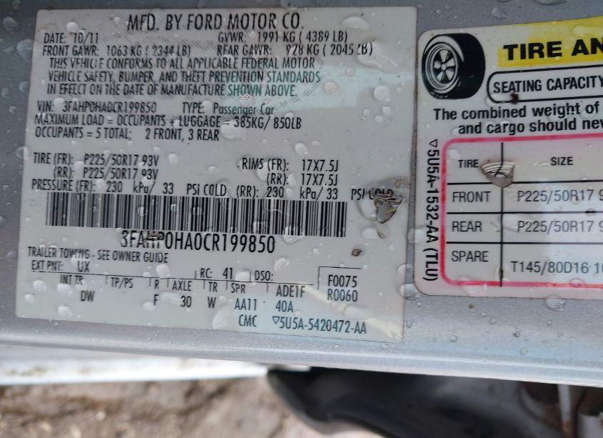 Photo 9 of 2012 Ford Fusion SE (VIN 3FAHP0HA0CR199850)