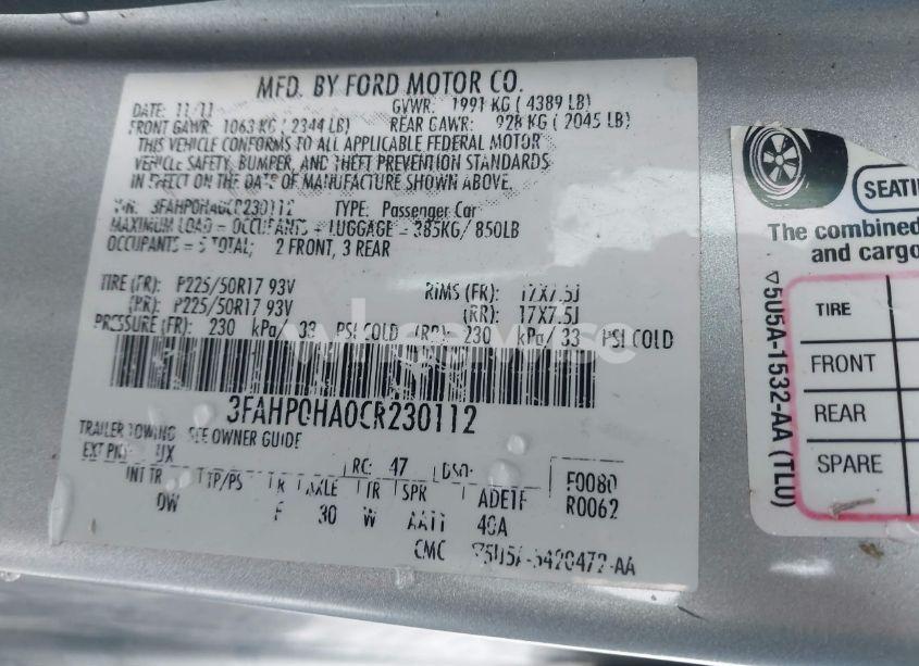 Photo 9 of 2012 Ford Fusion SE (VIN 3FAHP0HA0CR230112)