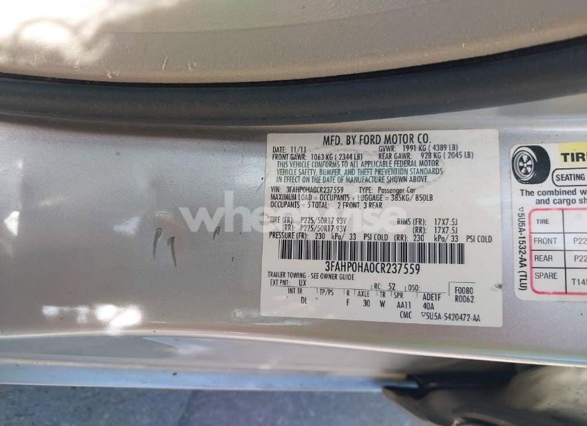 Photo 9 of 2012 Ford Fusion SE (VIN 3FAHP0HA0CR237559)