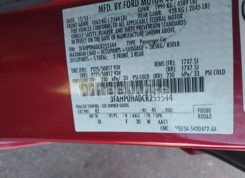 Photo 9 of 2012 Ford Fusion SE (VIN 3FAHP0HA0CR255544)