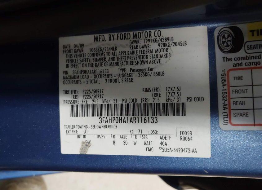 Photo 9 of 2010 Ford Fusion SE (VIN 3FAHP0HA1AR116133)