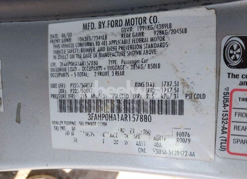 Photo 9 of 2010 Ford Fusion SE (VIN 3FAHP0HA1AR157880)