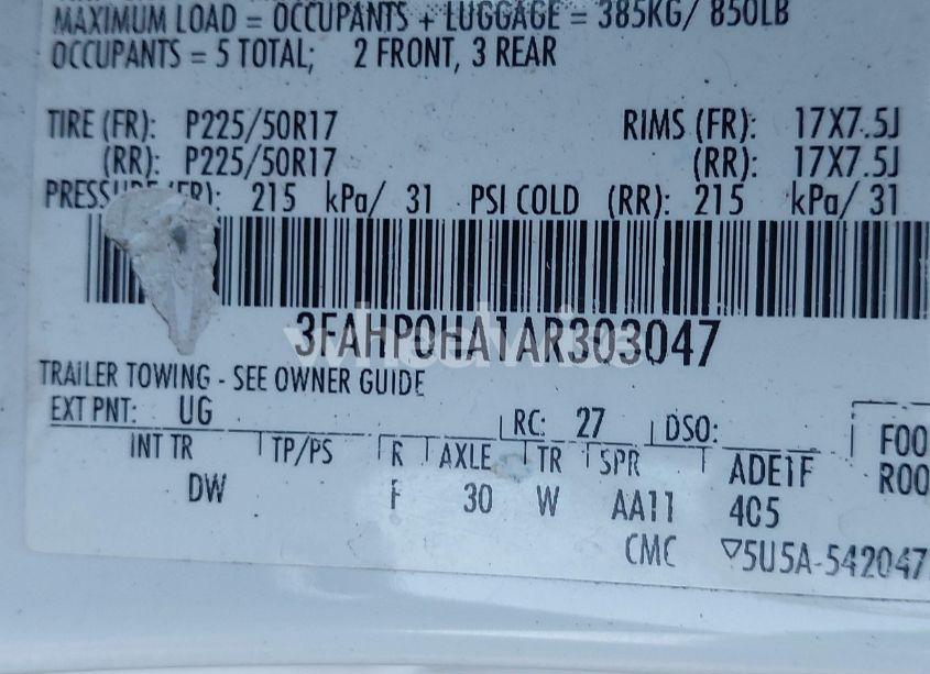 Photo 9 of 2010 Ford Fusion SE (VIN 3FAHP0HA1AR303047)