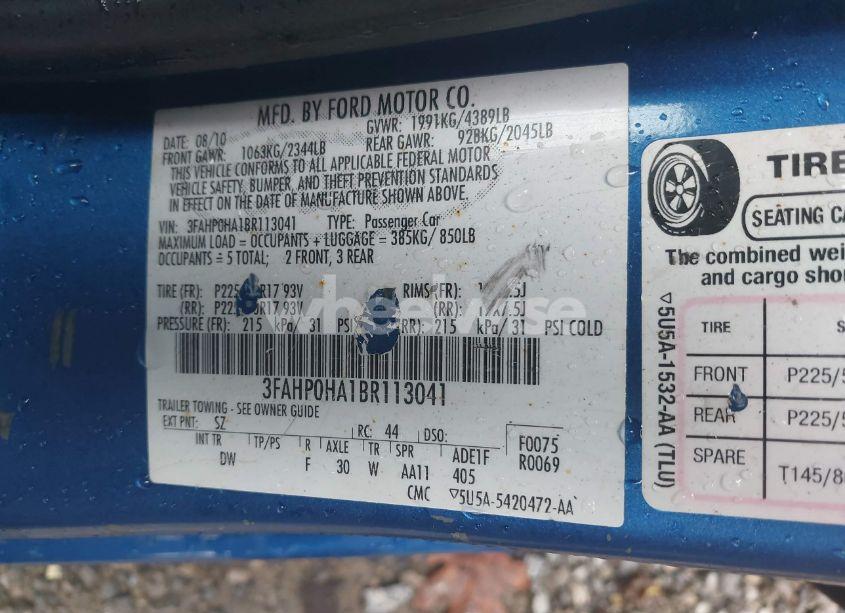 Photo 9 of 2011 Ford Fusion SE (VIN 3FAHP0HA1BR113041)