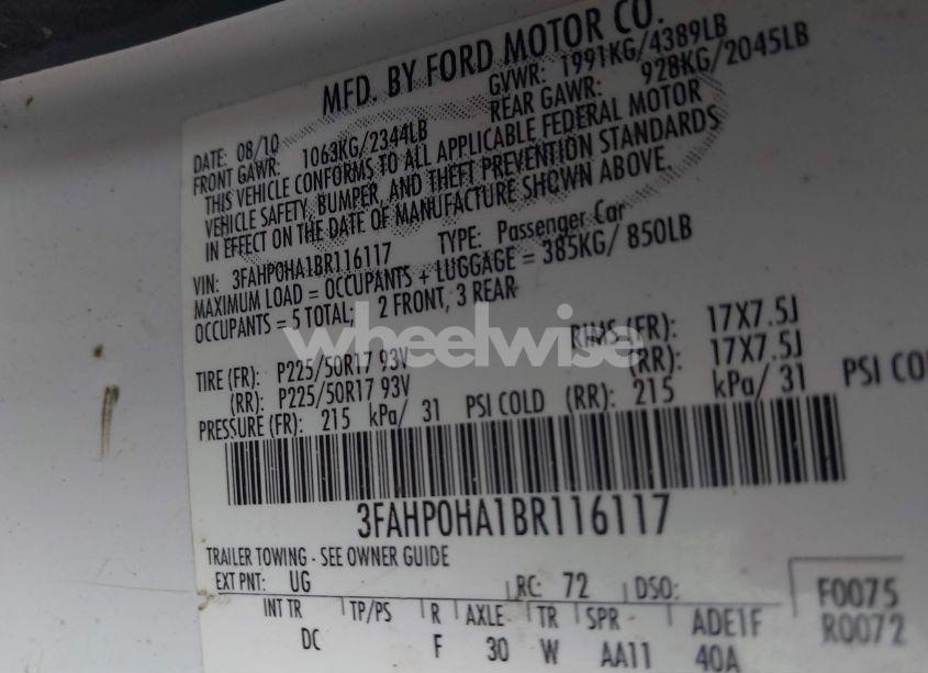 Photo 9 of 2011 Ford Fusion SE (VIN 3FAHP0HA1BR116117)