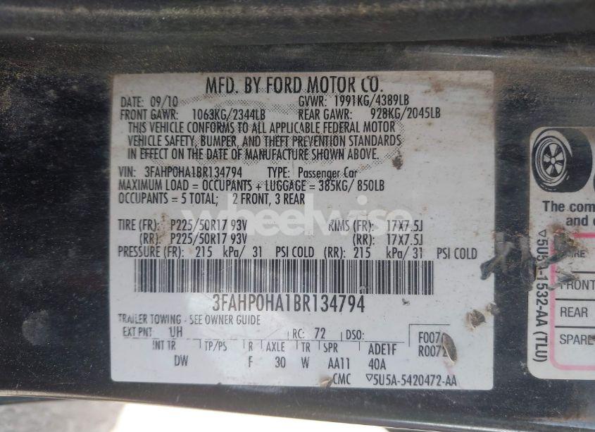 Photo 8 of 2011 Ford Fusion SE (VIN 3FAHP0HA1BR134794)