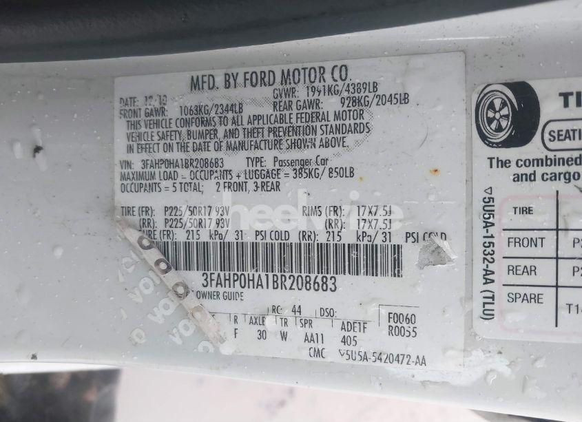 Photo 9 of 2011 Ford Fusion SE (VIN 3FAHP0HA1BR208683)