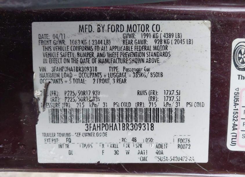 Photo 9 of 2011 Ford Fusion SE (VIN 3FAHP0HA1BR309318)