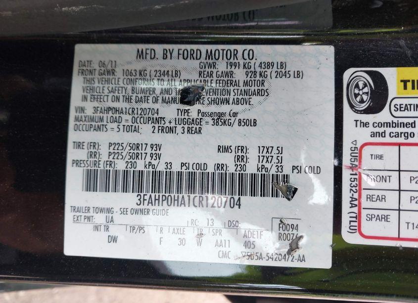 Photo 9 of 2012 Ford Fusion SE (VIN 3FAHP0HA1CR120704)