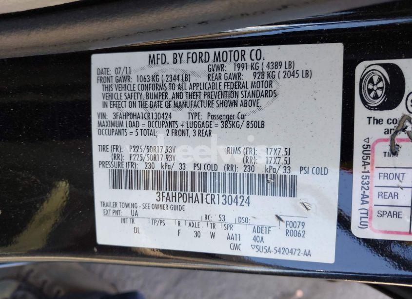 Photo 9 of 2012 Ford Fusion SE (VIN 3FAHP0HA1CR130424)