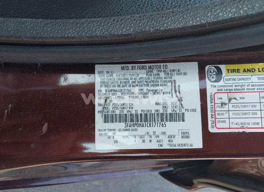 Photo 9 of 2012 Ford Fusion SE (VIN 3FAHP0HA1CR171765)