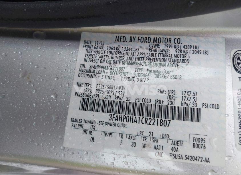 Photo 9 of 2012 Ford Fusion SE (VIN 3FAHP0HA1CR221807)