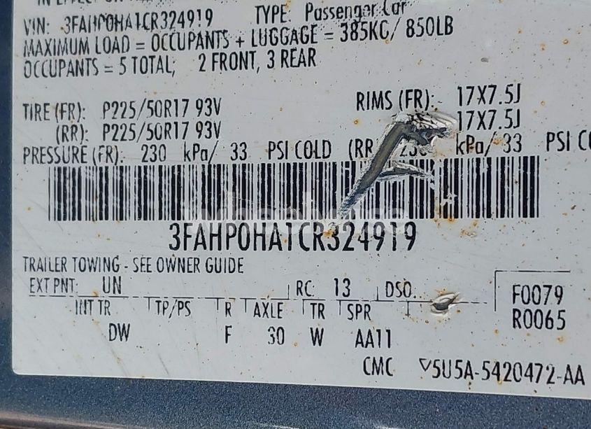 Photo 9 of 2012 Ford Fusion SE (VIN 3FAHP0HA1CR324919)