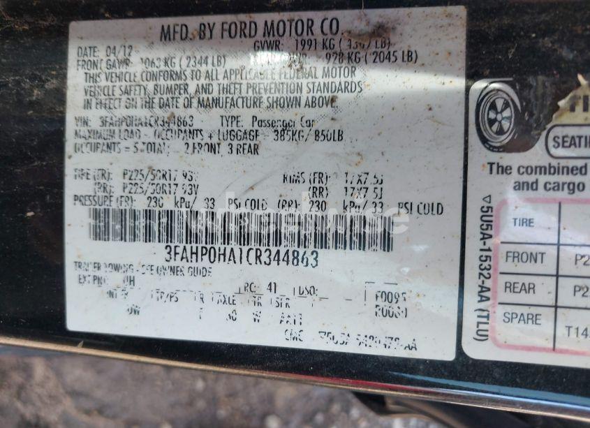 Photo 9 of 2012 Ford Fusion SE (VIN 3FAHP0HA1CR344863)