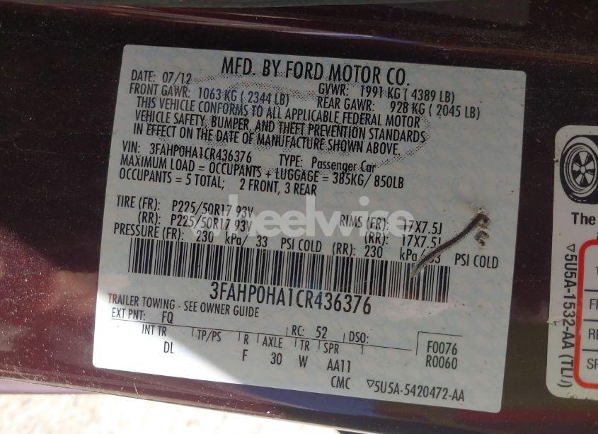 Photo 9 of 2012 Ford Fusion SE (VIN 3FAHP0HA1CR436376)