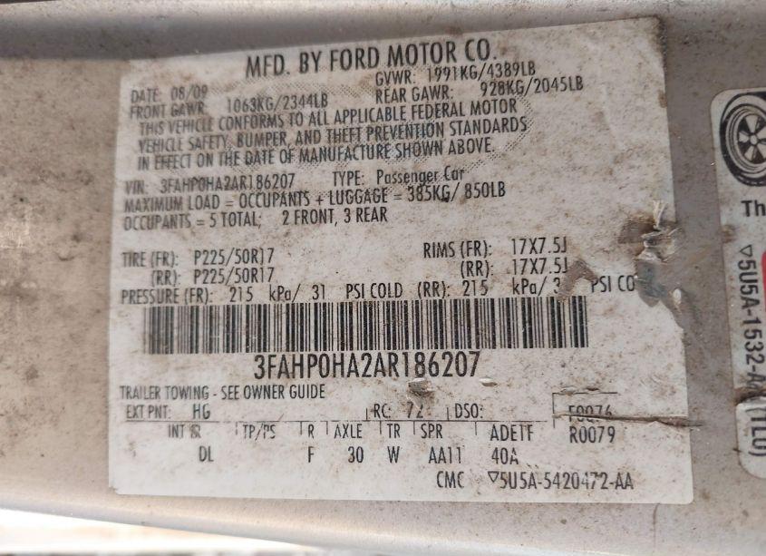 Photo 9 of 2010 Ford Fusion SE (VIN 3FAHP0HA2AR186207)