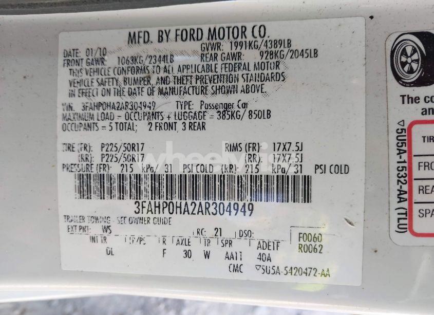 Photo 9 of 2010 Ford Fusion SE (VIN 3FAHP0HA2AR304949)