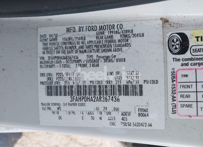 Photo 9 of 2010 Ford Fusion SE (VIN 3FAHP0HA2AR367436)