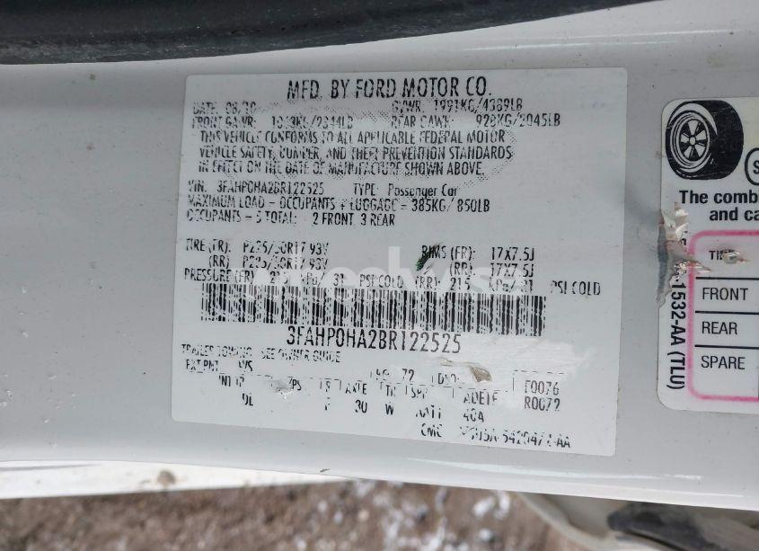 Photo 9 of 2011 Ford Fusion SE (VIN 3FAHP0HA2BR122525)