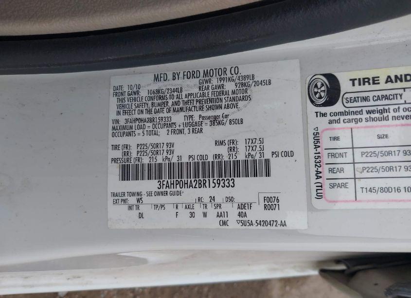 Photo 9 of 2011 Ford Fusion SE (VIN 3FAHP0HA2BR159333)