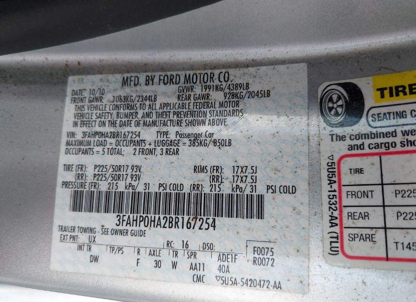 Photo 9 of 2011 Ford Fusion SE (VIN 3FAHP0HA2BR167254)