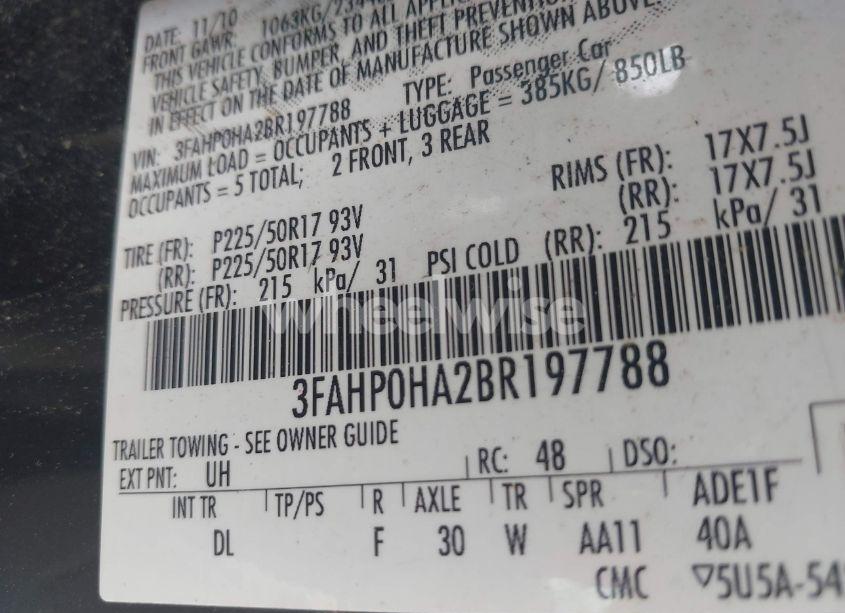 Photo 9 of 2011 Ford Fusion SE (VIN 3FAHP0HA2BR197788)