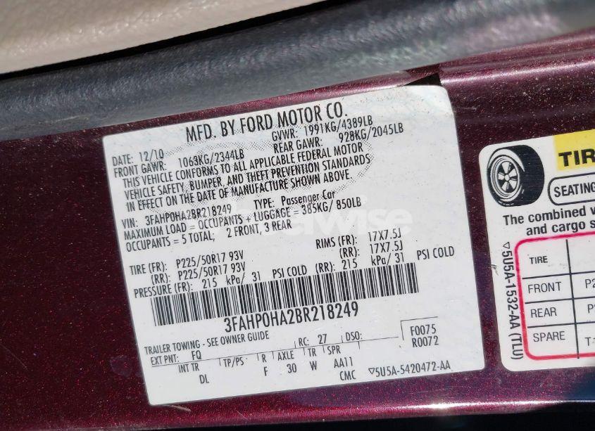 Photo 9 of 2011 Ford Fusion SE (VIN 3FAHP0HA2BR218249)