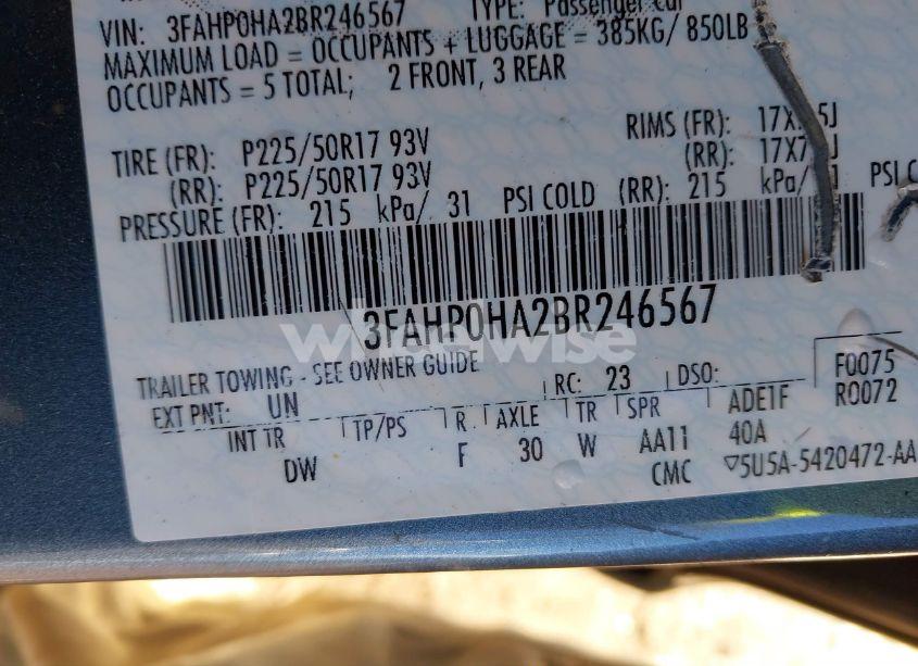 Photo 9 of 2011 Ford Fusion SE (VIN 3FAHP0HA2BR246567)