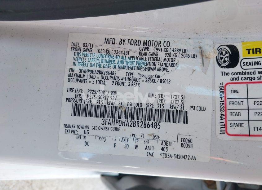 Photo 9 of 2011 Ford Fusion SE (VIN 3FAHP0HA2BR286485)