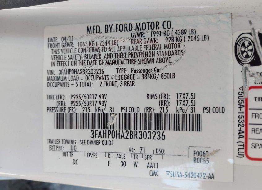 Photo 9 of 2011 Ford Fusion SE (VIN 3FAHP0HA2BR303236)