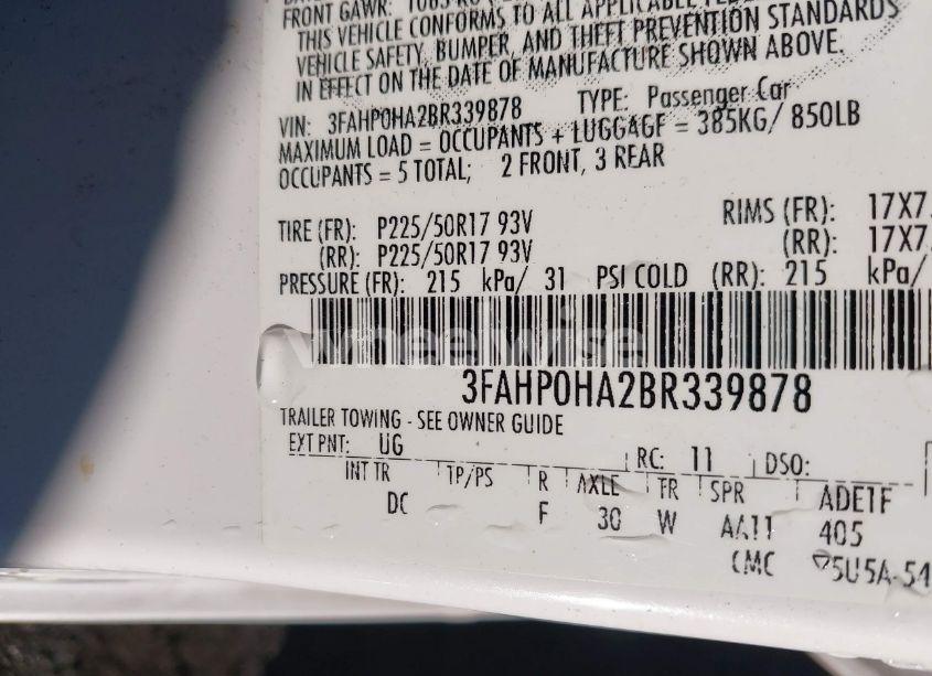 Photo 9 of 2011 Ford Fusion SE (VIN 3FAHP0HA2BR339878)