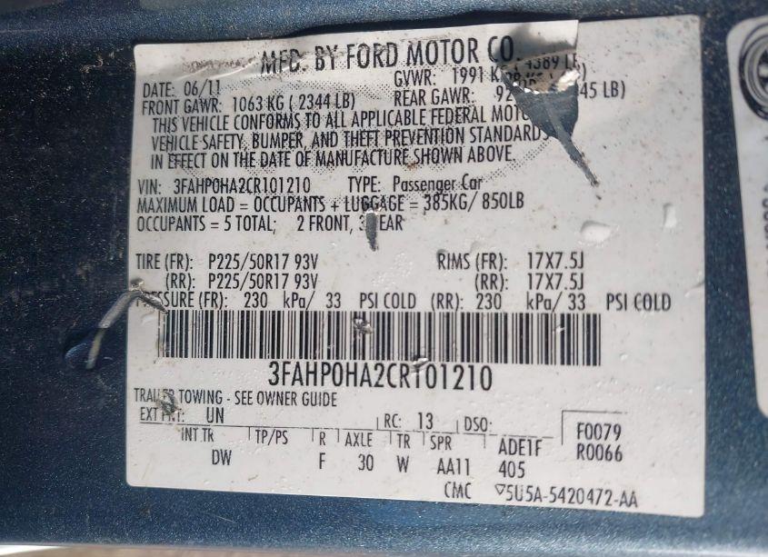 Photo 9 of 2012 Ford Fusion SE (VIN 3FAHP0HA2CR101210)