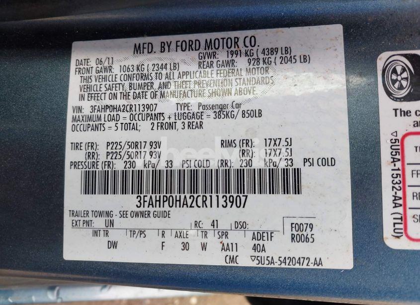 Photo 9 of 2012 Ford Fusion SE (VIN 3FAHP0HA2CR113907)