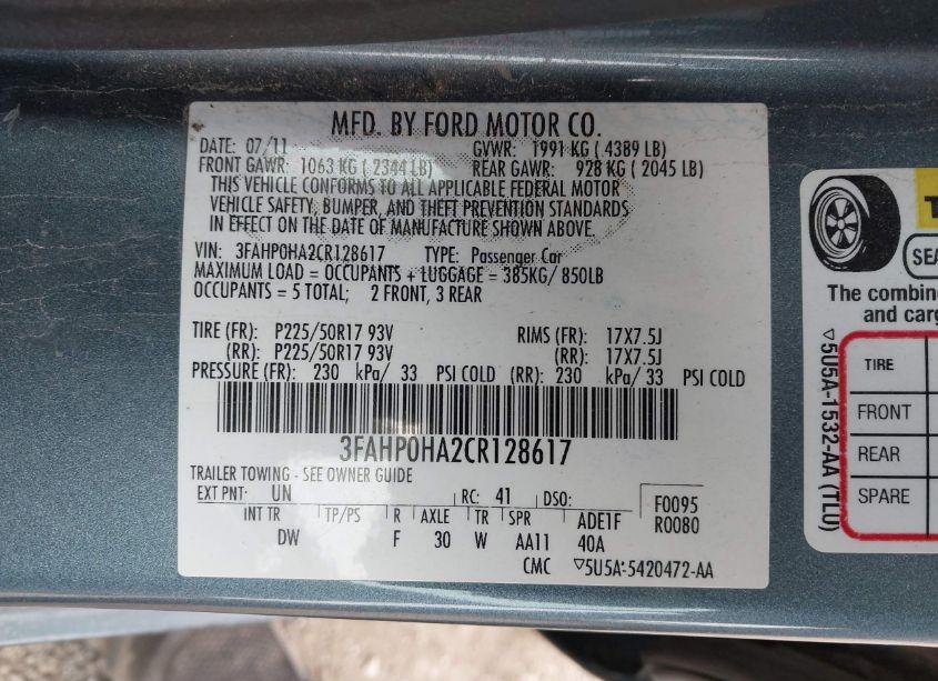 Photo 9 of 2012 Ford Fusion SE (VIN 3FAHP0HA2CR128617)