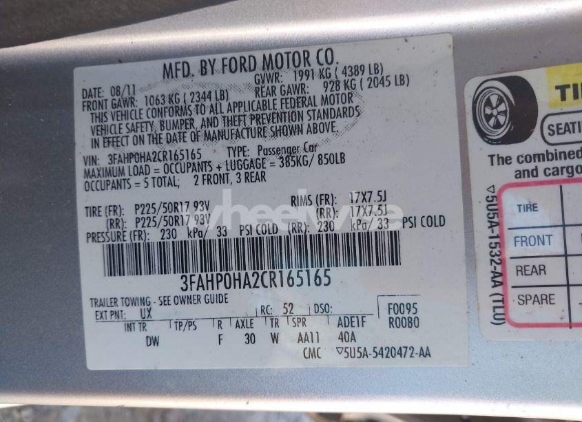 Photo 9 of 2012 Ford Fusion SE (VIN 3FAHP0HA2CR165165)