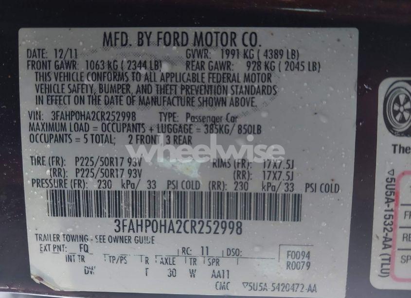 Photo 9 of 2012 Ford Fusion SE (VIN 3FAHP0HA2CR252998)