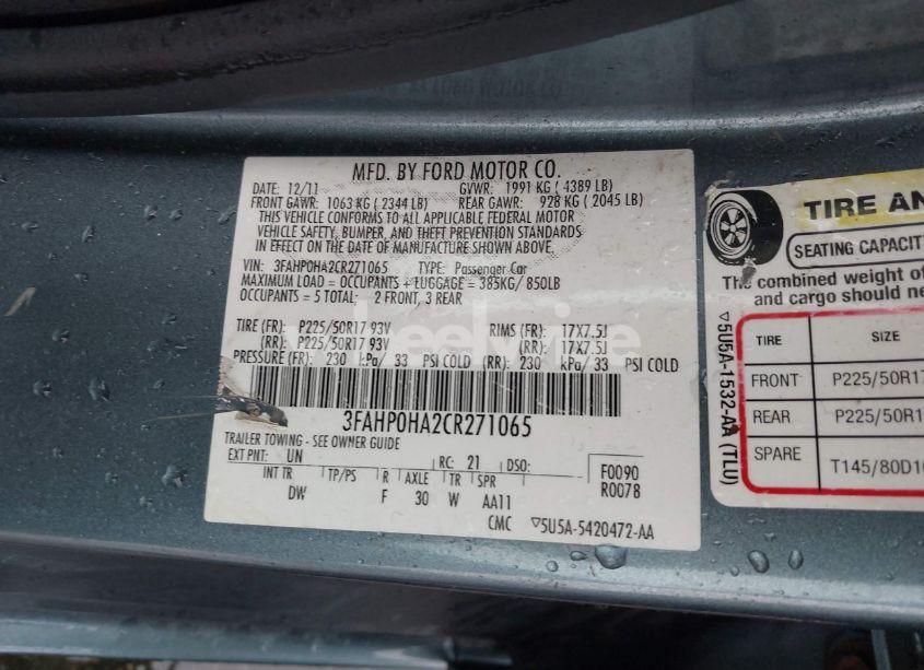 Photo 9 of 2012 Ford Fusion SE (VIN 3FAHP0HA2CR271065)