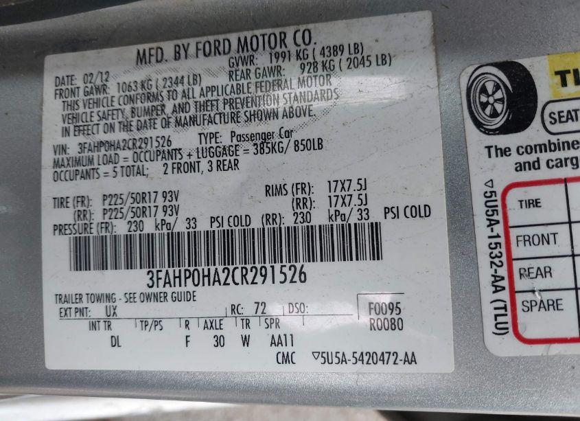 Photo 9 of 2012 Ford Fusion SE (VIN 3FAHP0HA2CR291526)